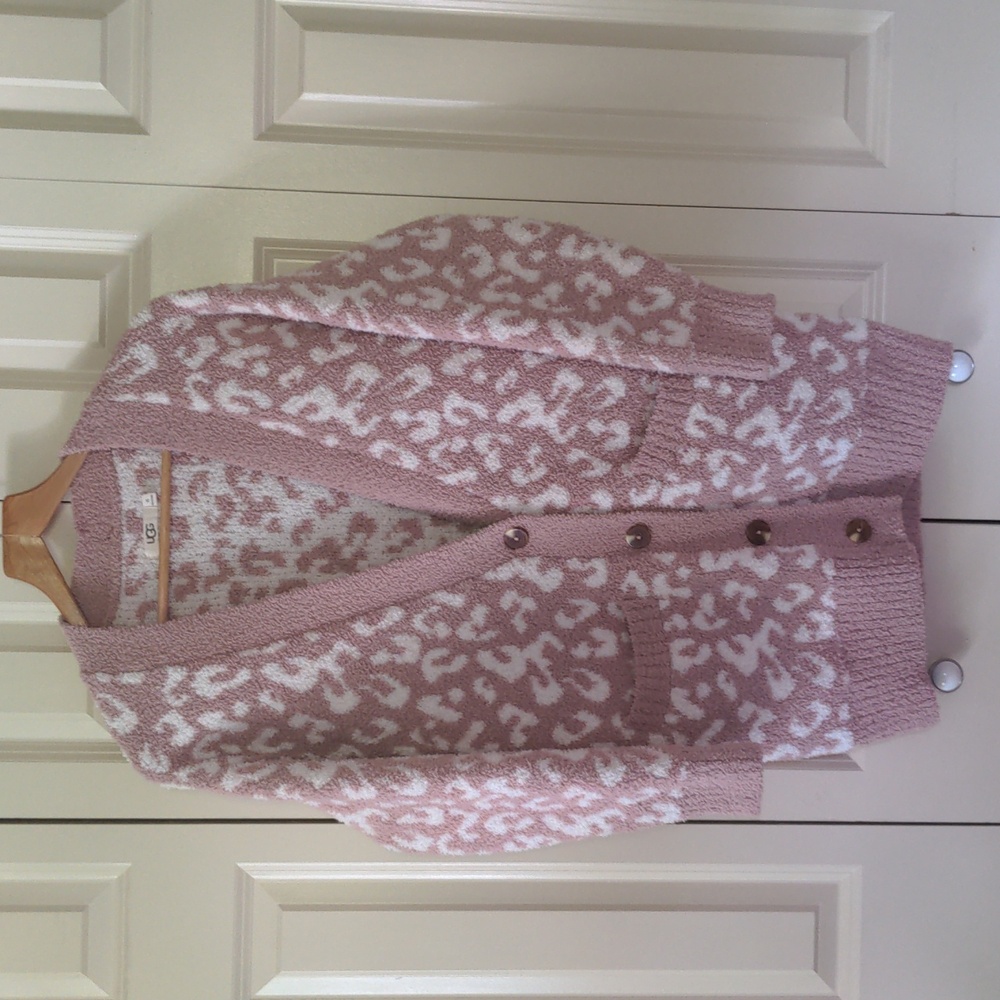UGG Pink and White Cardigan Sweater